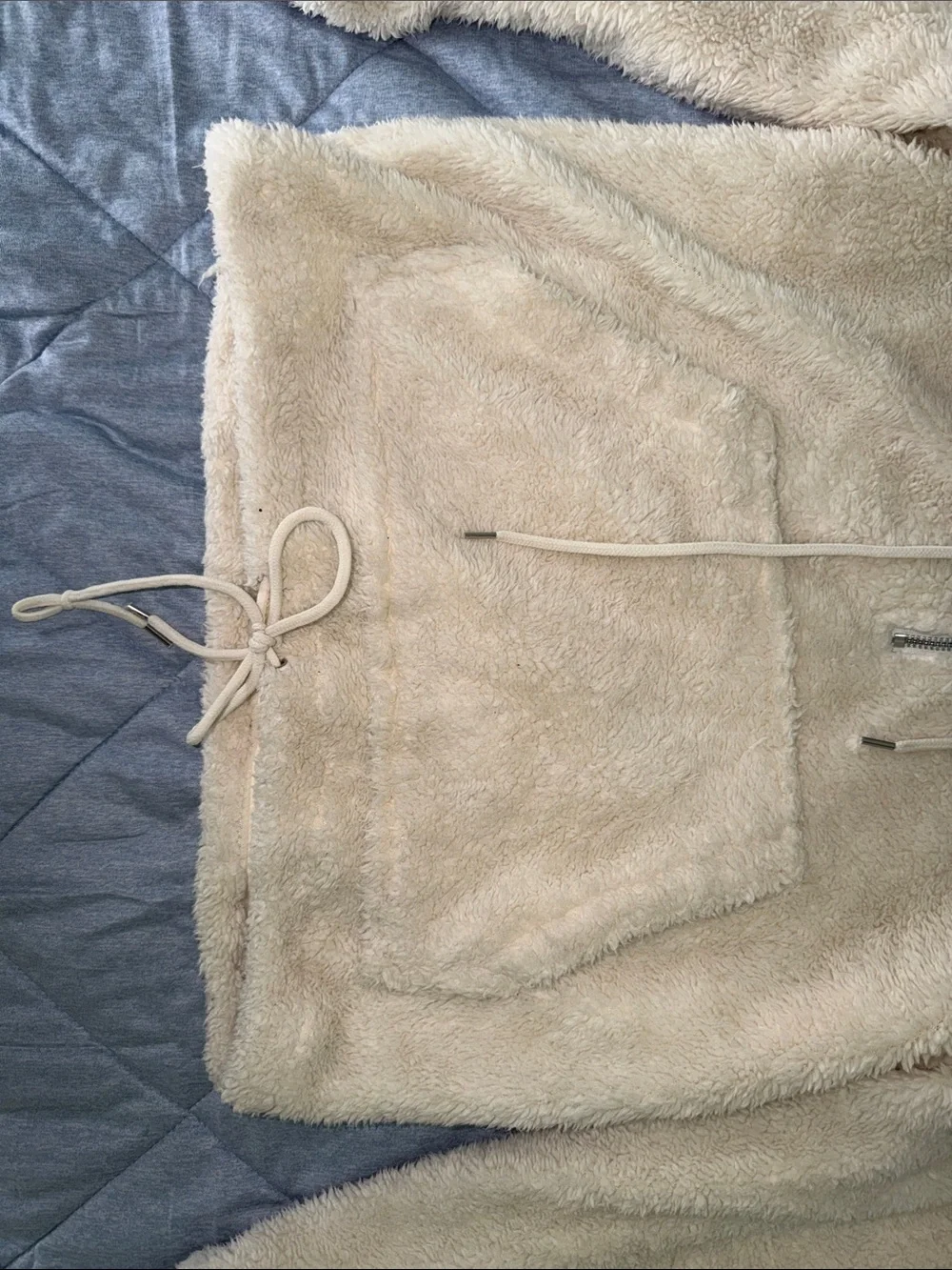 Forever 21 Ivory Plush Teddy Hoodie with Half-Zip